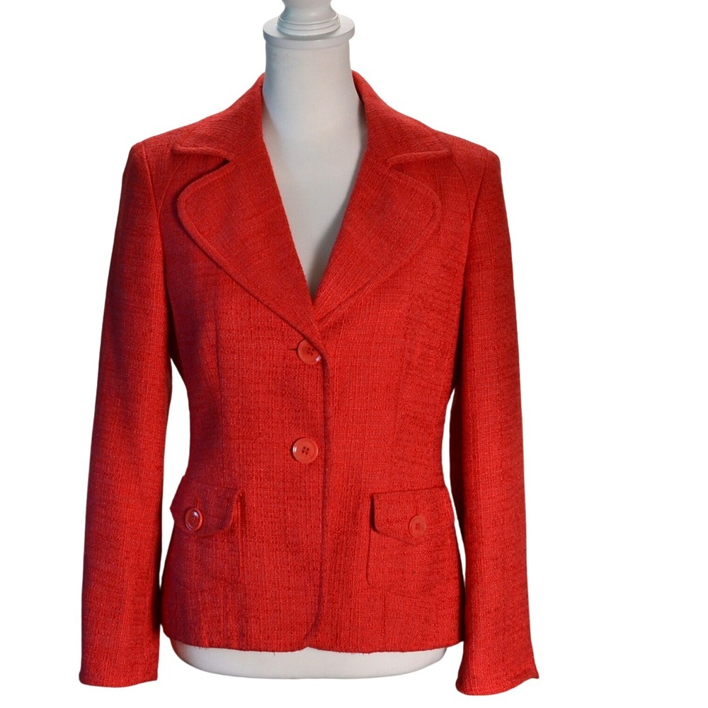 Vintage Talbots Petites Red Orange Textured Two Button Blazer Jacket 6P Cotton